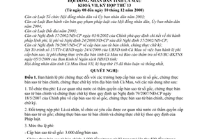 Nghị quyết 05/2009/NQ-HĐND lệ phí chứng thực trên địa bàn tỉnh Cà Mau