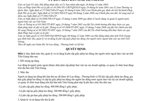 Quyết định 12/2009/QĐ-UBND Quy định mức thu, quản lý sử dụng lệ phí cấp giấy phép lao động người nước ngoài làm việc tại tỉnh Tiền Giang