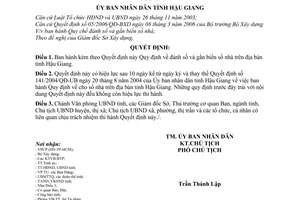 Quyết định 17/2009/QĐ-UBND quy định đánh số gắn biển số nhà tỉnh Hậu Giang