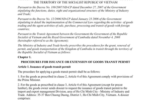 Circular No. 08/2009/TT-BCT regulations on the Kingdom of Cambodia’s goods
