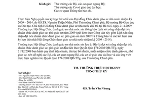 Thông báo 42/HĐCDGSNN lịch xét công nhận đạt tiêu chuẩn chức danh giáo sư, phó giáo sư năm 2009