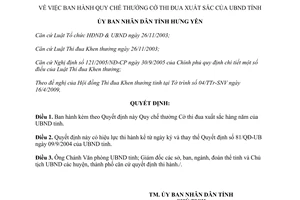 Quyết định 884/QĐ-UBND năm 2009 Quy chế thưởng Cờ thi đua xuất sắc Hưng Yên