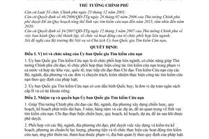 Quyết định 76/2009/QĐ-TTg kiện toàn Ủy ban Quốc gia Tìm kiếm cứu nạn hệ thống tổ chức tìm kiếm cứu nạn bộ, ngành trung ương địa phương