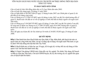 Quyết định 23/2009/QĐ-UBND Quy định lập, thẩm định, phê duyệt dự toán quyết toán công trình sử dụng vốn ngân sách Nhà nước  dưới 100 triệu đồng