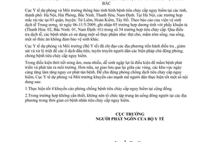 Thông báo 743/TB-DPMT tiêu chảy cấp nguy hiểm khu vực miền Bắc