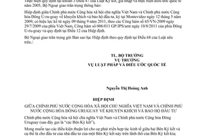 Thông báo hiệu lực Hiệp định khuyến khích và bảo hộ đầu tư giữa Việt Nam