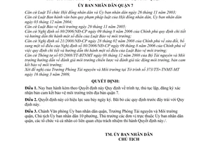 Quyết định 09/2009/QĐ-UBND quy định trình tự, thủ tục lập, đăng ký xác nhận bản cam kết bảo vệ môi trường quận 7