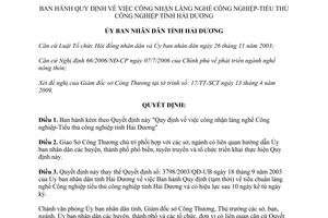 Quyết định 13/2009/QĐ-UBND công nhận làng nghề Công nghiệp Tiểu thủ công nghiệp