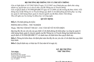 Quyết định 619/QĐ-BTTTT chỉ định phòng đo kiểm