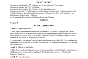 Decree No. 47/2009/ND-CP of May 13, 2009, on sanctioning administrative violations of copyright and related rights.