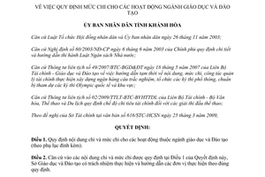 Quyết định 1072/QĐ-UBND 2009 mức chi hoạt động ngành Giáo dục Đào tạo Khánh Hòa
