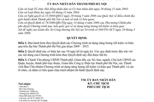 Quyết định 68/2009/QĐ-UBND Chương trình sử dụng năng lượng tiết kiệm hiệu quả Thành phố Hà Nội giai đoạn 2009–2015