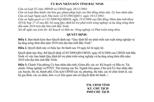 Quyết định 72/2009/QĐ-UBND Quy định hỗ trợ phát triển sản xuất nông nghiệp hạ tầng nông thôn đến năm 2010 tỉnh Bắc Ninh