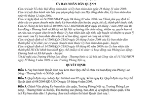 Quyết định 16/2009/QĐ-UBND Quy chế tổ chức hoạt động Phòng Lao động Thương binh Xã hội quận 9