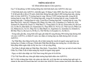 Thông báo 812/TB-DPMT tình hình dịch cúm A(H1N1)