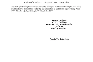 Thông báo 02/2009/TB-LPQT chấm dứt hiệu lực điều ước quốc tế hai bên