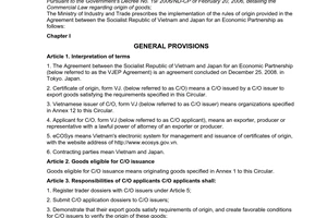 Circular No. 10/2009/TT-BCT of May 18, 2009, on implementation of the rules of o