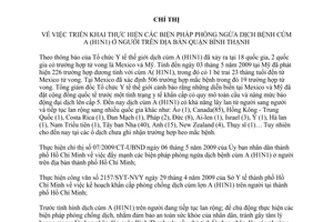 Chỉ thị 03/2009/CT-UBND 2009 biện pháp phòng dịch cúm A H1N1 ở người Bình Thạnh Hồ Chí Minh