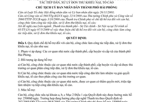 Quyết định 871/QĐ-CT chế độ hỗ trợ cán bộ, công chức công tác tiếp dân, xử lý đơn thư khiếu nại, tố cáo thành phố Hải Phòng