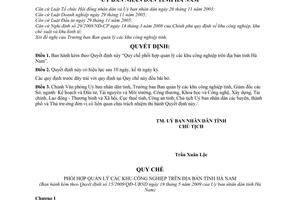 Quyết định 15/2009/QĐ-UBND Quy chế phối hợp quản lý các khu công nghiệp trên địa bàn tỉnh Hà Nam