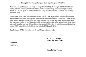 Công văn 732/HQHN-NV phân loại mặt hàng bánh Choco Pie nhập khẩu