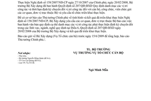 Công văn 171/BXD-TCCB báo cáo tình hình thực hiện Quyết định 207/QĐ-BXD ngày 20/02/2008