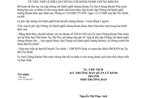 Công văn 84/UBCK-QLKD nộp lệ phí cấp Chứng chỉ hành nghề