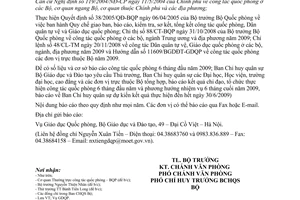 Công văn 3735/BGDĐT-GDQP hướng dẫn báo cáo kết quả chỉ đạo công tác quốc phòng 6 tháng đầu năm 2009