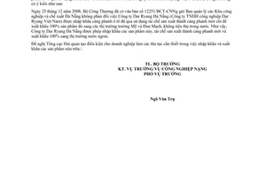 Công văn 4160/BCT-CNNg nhập khẩu càng phanh ô tô qua sử dụng để tái chế và xuất khẩu