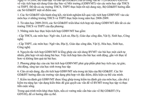 Công văn 3857/BGDĐT-GDTrH tích hợp nội dung Giáo dục bảo vệ Môi trường các môn học cấp trung học cơ sở và trung học phổ thông