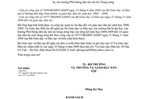 Công văn 3880/BGDĐT-GDDT báo cáo tổng kết năm học 2008-2009 về thực hiện nhiệm vụ giáo dục dân tộc
