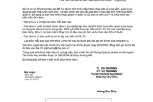 Công văn 128/BTP-KHTC báo cáo tình hình chấp hành pháp luật về mua sắm, quản lý sử dụng tài sản nhà nước năm 2007 và 2008