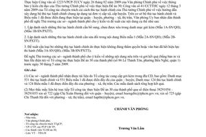 Công văn 3308/VP-DA30 lấy ý kiến Bộ thủ tục hành chính chung tại quận – huyện, phường – xã, thị trấn trên địa bàn thành phố