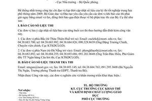 Công văn 4249/BGDĐT-KTKĐCLGD địa chỉ báo cáo số liệu kỳ thi tốt nghiệp THPT năm 2009