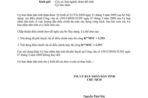 Công văn 1931/UBND-TCĐT điều chỉnh Công văn 1593/UBND-TCĐT