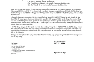 Công văn 3717/SXD-QLKTXD triển khai nội dung suất vốn đầu tư xây dựng công trình (năm 2008)