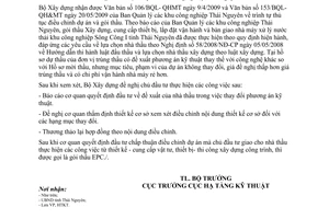 Công văn 09/BXD-HTKT trả lời công văn 106/BQL-QHMT Ban quản lý các Khu công nghiệp Thái Nguyên