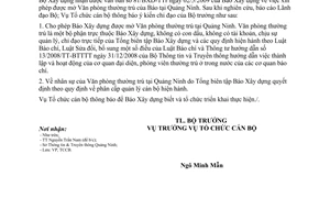 Công văn 239/BXD-TCCB mở Văn phòng thường trú của Báo Xây dựng tại Quảng Ninh