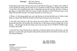 Công văn 839/TTg-KTN đầu tư sản xuất, lắp ráp xe 4 bánh ở dạng CKD, SKD