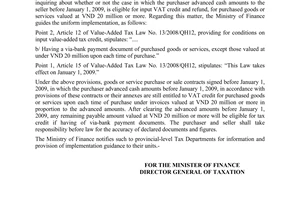 Official Dispatch No. 7602/BTC-TCT , Conditions for value-added tax (VAT) credit