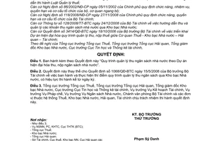 Quyết định 1027/QĐ-BTC Quy trình quản lý thu ngân sách nhà nước