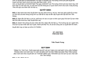 Quyết định 1726/QĐ-UBND định trình tự, thủ tục, thời hạn giải quyết hồ sơ cơ chế một cửa liên thông lĩnh vực đất đai cấp huyện tỉnh Tiền Giang