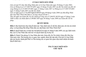 Quyết định 1006/2009/QĐ-UBND chế độ, định mức chi tiêu tài chính phục vụ hoạt động Hội đồng Nhân dân các cấp tỉnh Thừa Thiên Huế