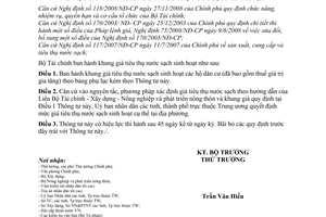 Thông tư 100/2009/TT-BTC khung giá tiêu thụ nước sạch sinh hoạt