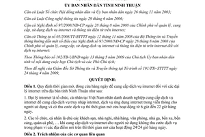 Quyết định 148/2009/QĐ-UBND thời gian mở đóng cửa đại lý internet Ninh Thuận