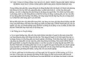Chỉ thị 18/2009/CT-UBND quản lý phát triển trạm gốc điện thoại di động mặt đất công cộng Hà Nội