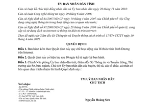 Quyết định 32/2009/QĐ-UBND Quy chế hoạt động Website Bình Dương trên Internet
