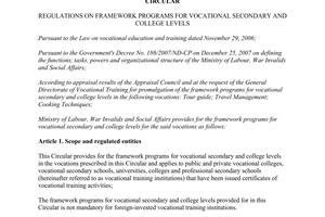 Circular 16/2009/TT-BLDTBXH regulations framework programs vocational secondary college levels