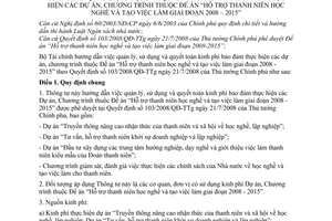Thông tư 101/2009/TT-BTC quản lý sử dụng quyết toán kinh phí dự án chương trình  đề án hỗ trợ thanh niên học nghề tạo việc làm giai đoạn 2008-2015