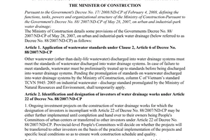 Circular No. 09/2009/TT-BXD of May 21,2009, detailing some provisions of the Government's Decree No. 88/2007/ND-CP of May 28, 2007, on urban and industrial-park water drainage.